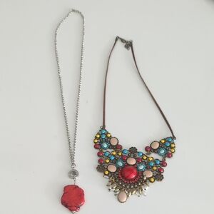2 Colorful Statement Necklace Set (2 Piece Set) New